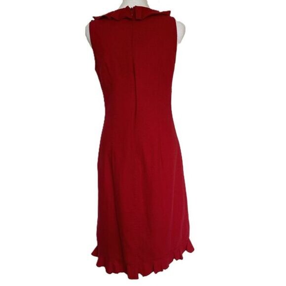 Vintage Mary McFadden Ruffle Shift Dress Size 6 Red Sleeveless Linen - Picture 4 of 6